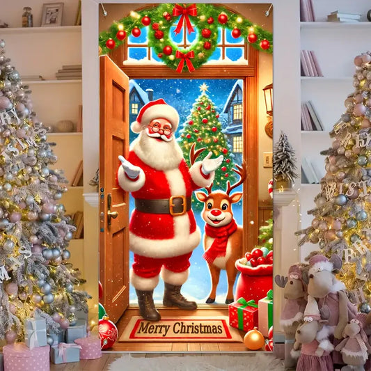 🎄 Christmas Door Cover – Festive Holiday Front Door Decoration