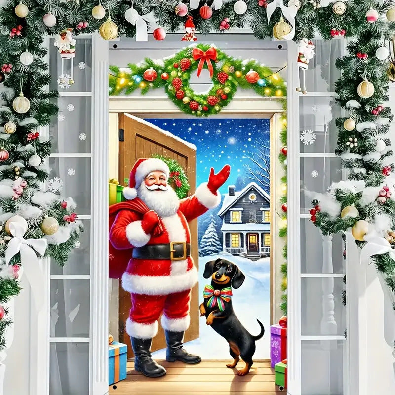 🎄 Christmas Door Cover – Festive Holiday Front Door Decoration